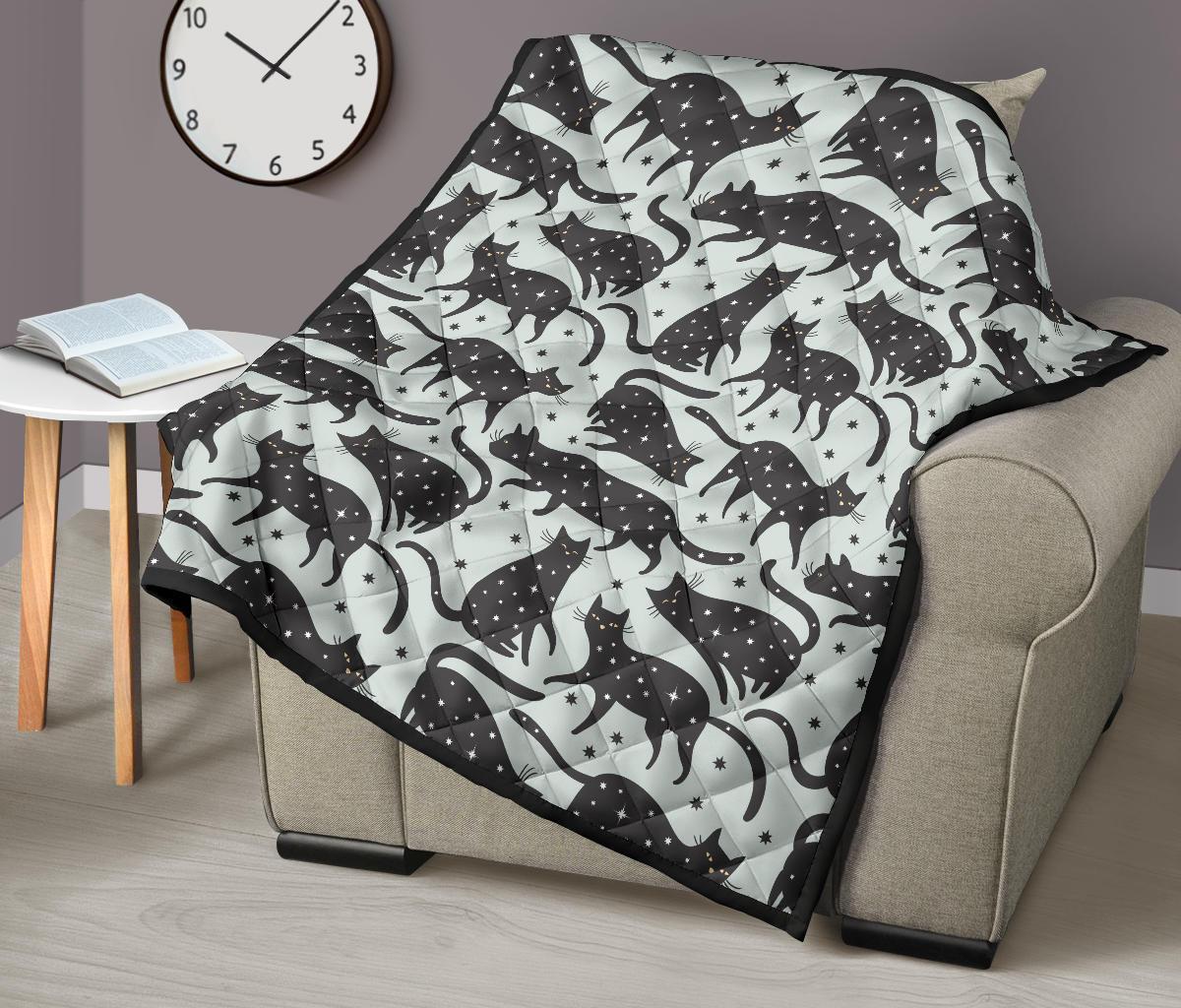 Black Cat Print Pattern Quilt-grizzshop