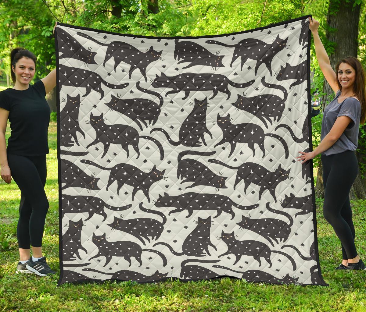 Black Cat Print Pattern Quilt-grizzshop