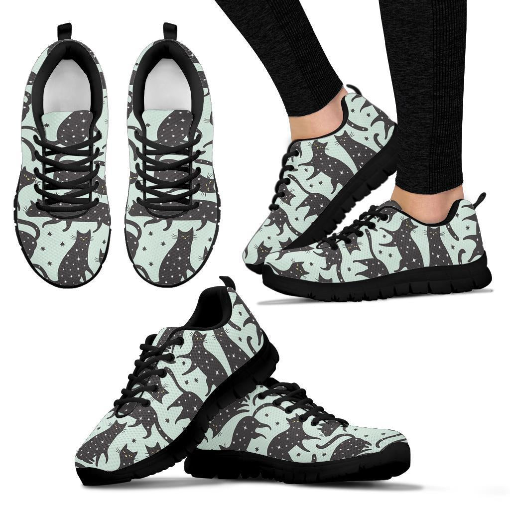 Black Cat Print Pattern Sneaker Shoes For Men Women-grizzshop