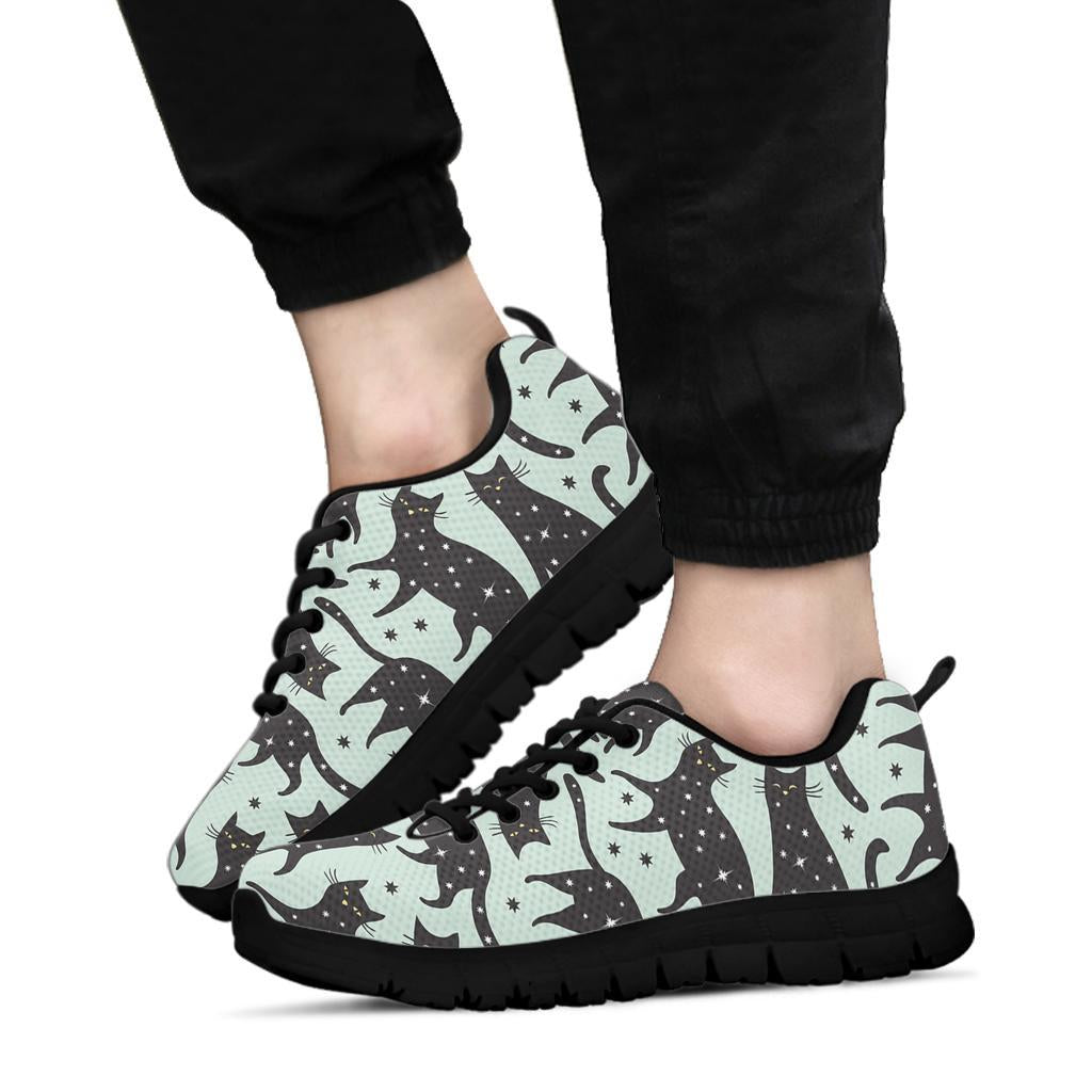 Black Cat Print Pattern Sneaker Shoes For Men Women-grizzshop