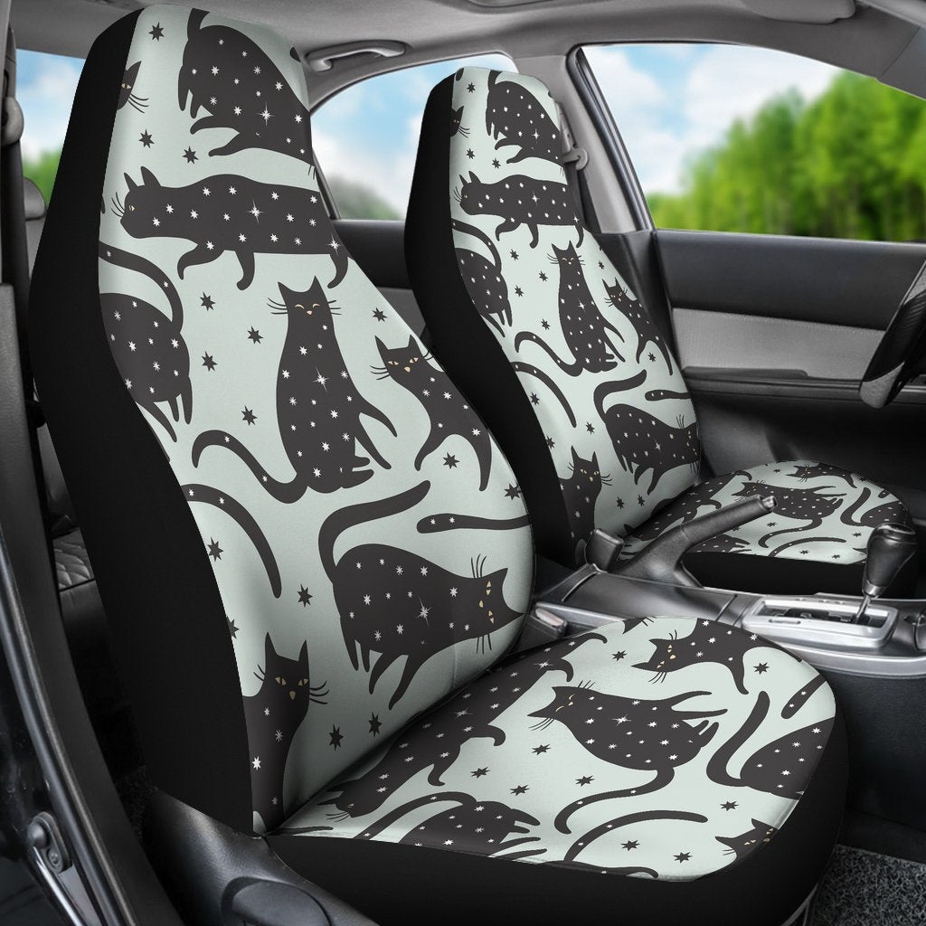 Black Cat Print Pattern Universal Fit Car Seat Covers-grizzshop