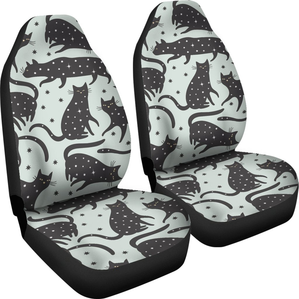 Black Cat Print Pattern Universal Fit Car Seat Covers-grizzshop