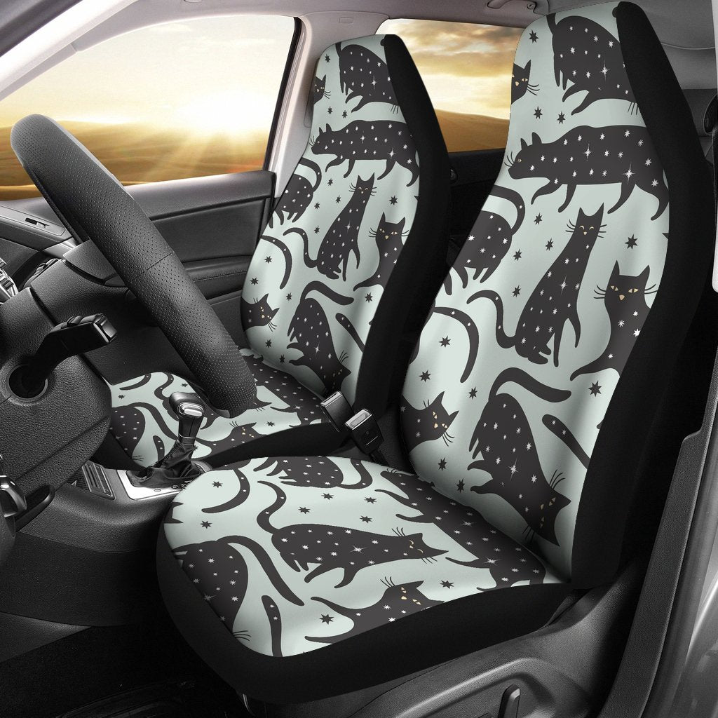 Black Cat Print Pattern Universal Fit Car Seat Covers-grizzshop