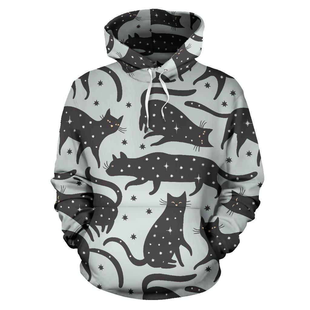 Black Cat Print Pattern Women Men Pullover Hoodie-grizzshop