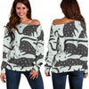 Black Cat Print Pattern Women Off Shoulder Sweatshirt-grizzshop