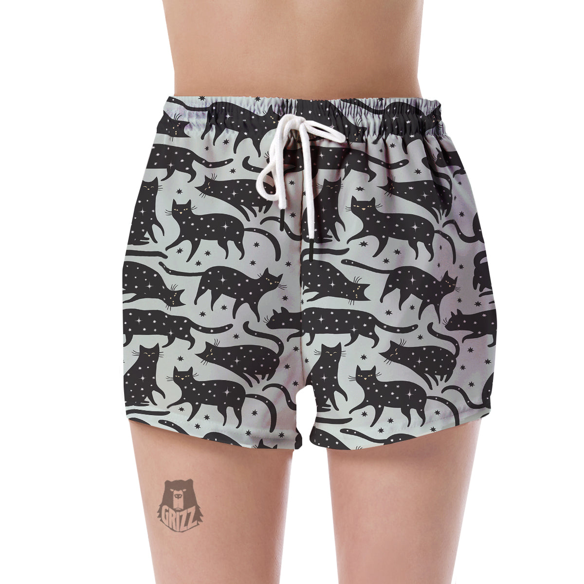 Black Cat Print Pattern Women's Shorts-grizzshop