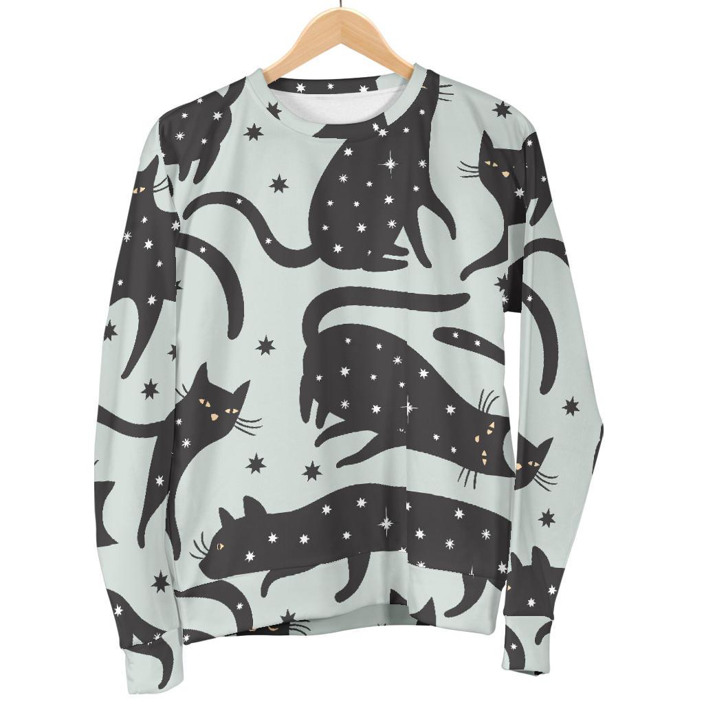 Black Cat Print Pattern Women's Sweatshirt-grizzshop
