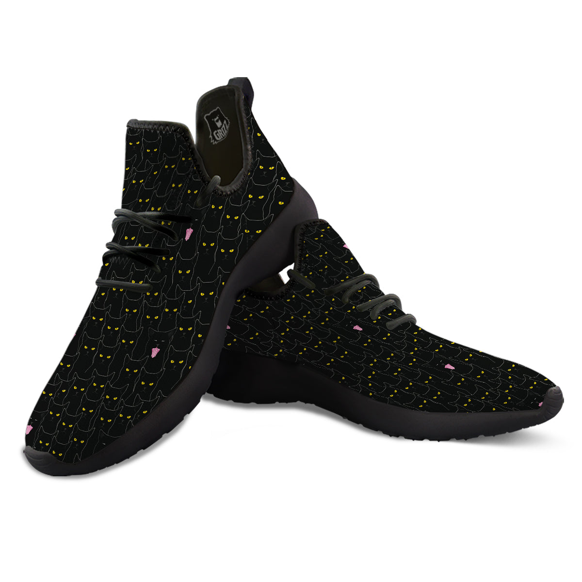 Black Cats Eyes Yellow Print Pattern Black Athletic Shoes-grizzshop
