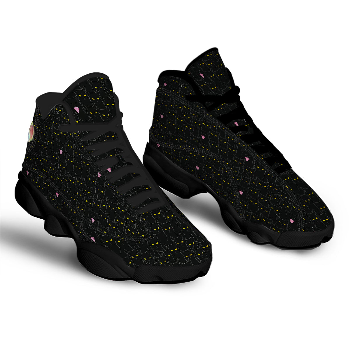 Black Cats Eyes Yellow Print Pattern Black Basketball Shoes-grizzshop