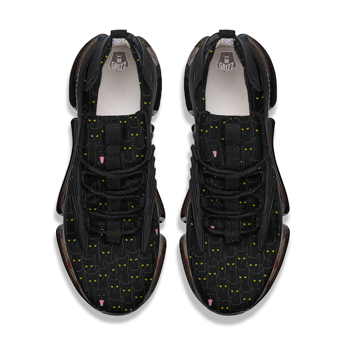 Black Cats Eyes Yellow Print Pattern Black Gym Shoes-grizzshop