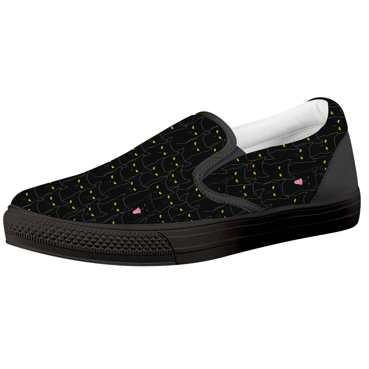 Black Cats Eyes Yellow Print Pattern Black Slip On Shoes-grizzshop
