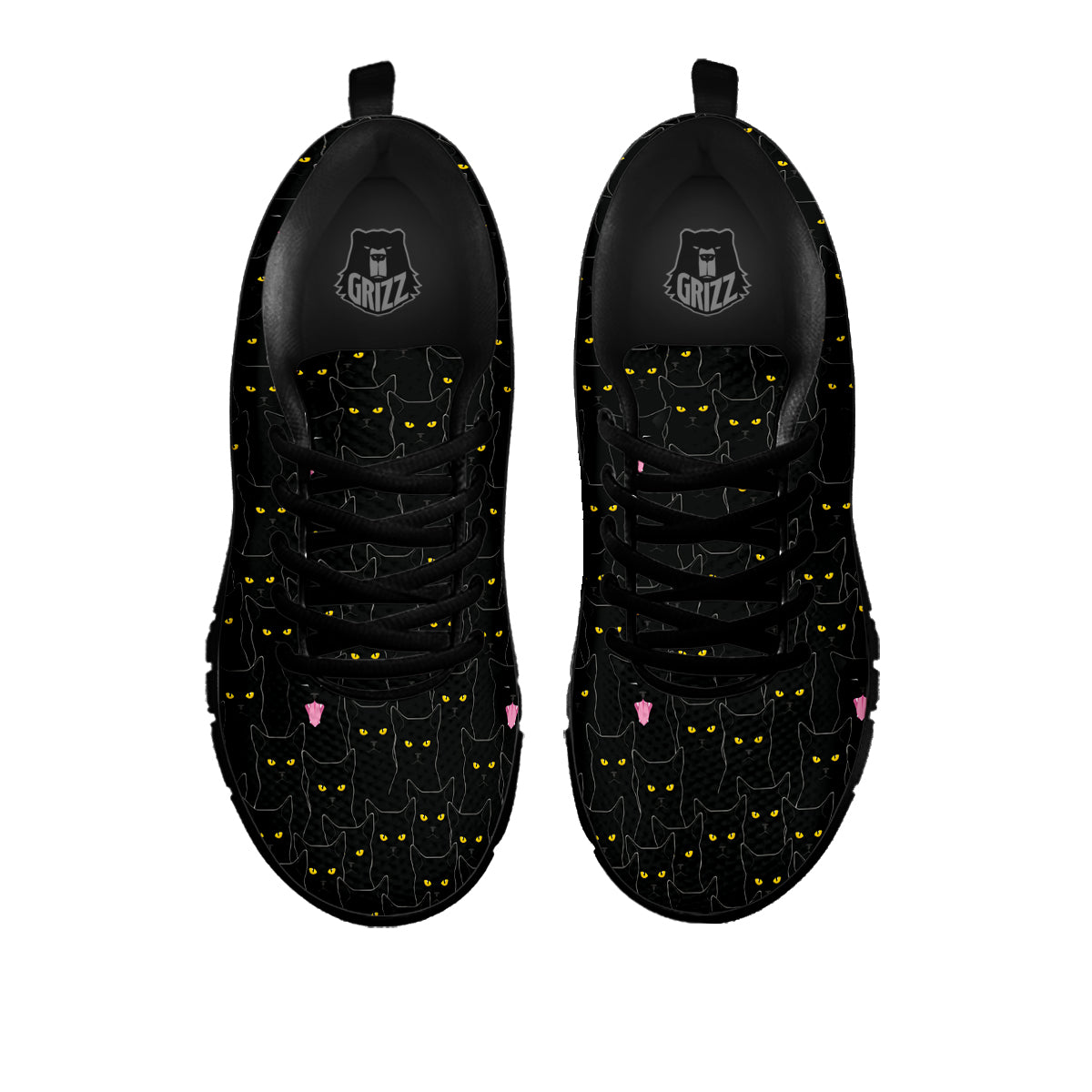 Black Cats Eyes Yellow Print Pattern Black Sneaker-grizzshop