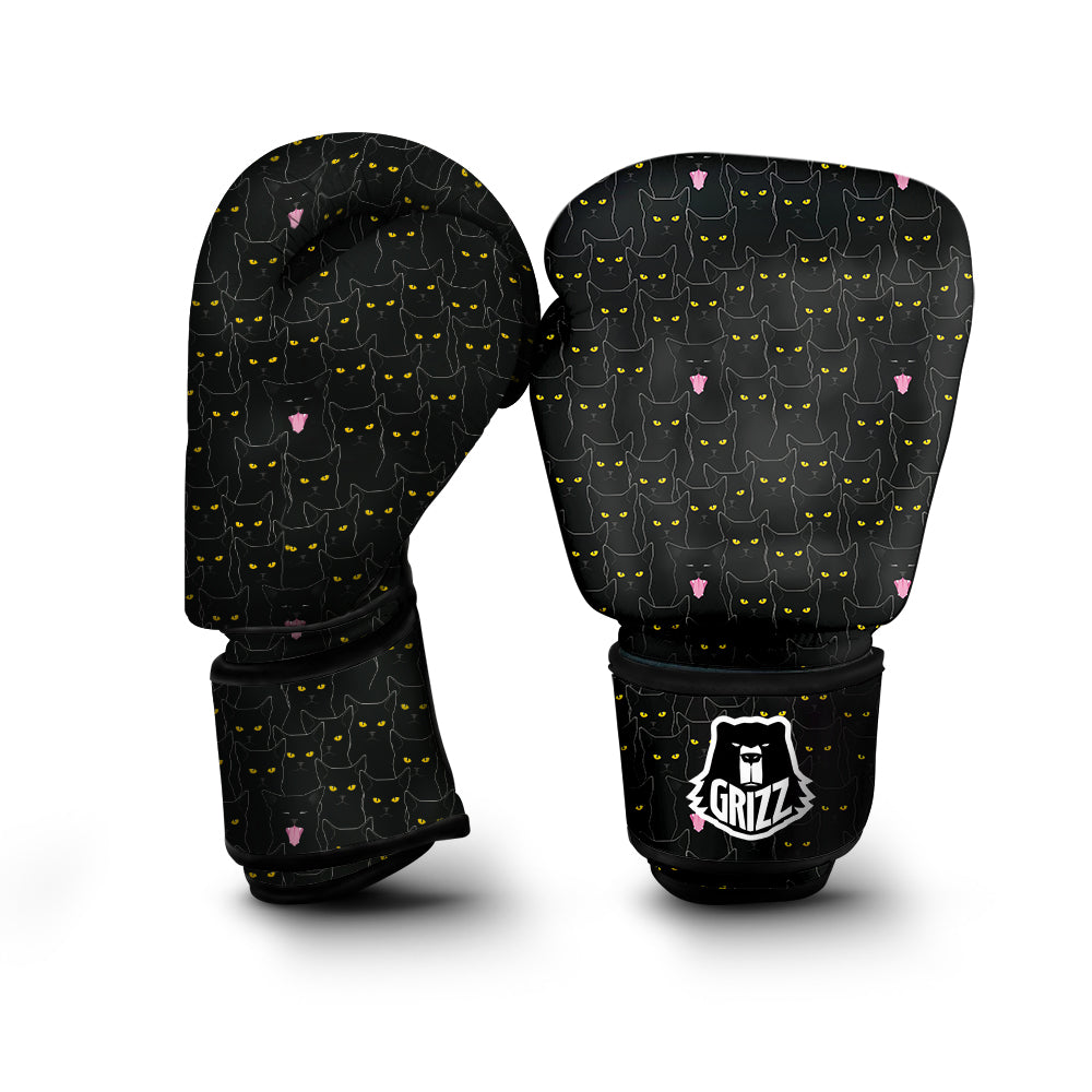 Black Cats Eyes Yellow Print Pattern Boxing Gloves-grizzshop