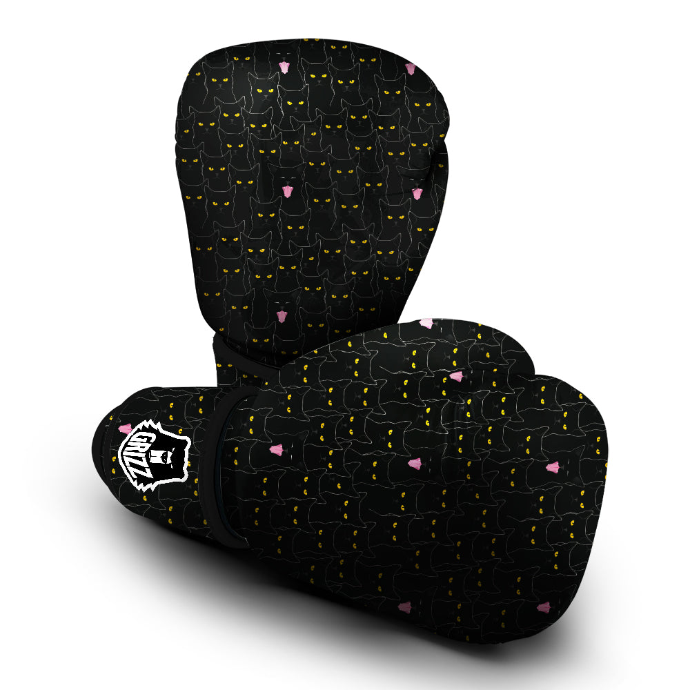 Black Cats Eyes Yellow Print Pattern Boxing Gloves-grizzshop