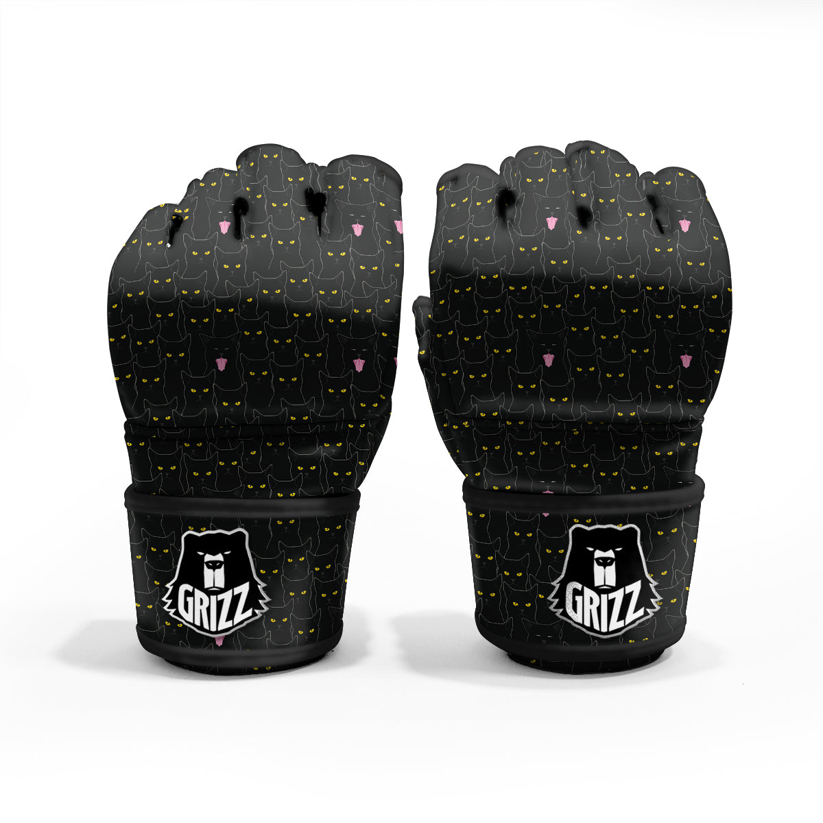 Black Cats Eyes Yellow Print Pattern MMA Gloves-grizzshop