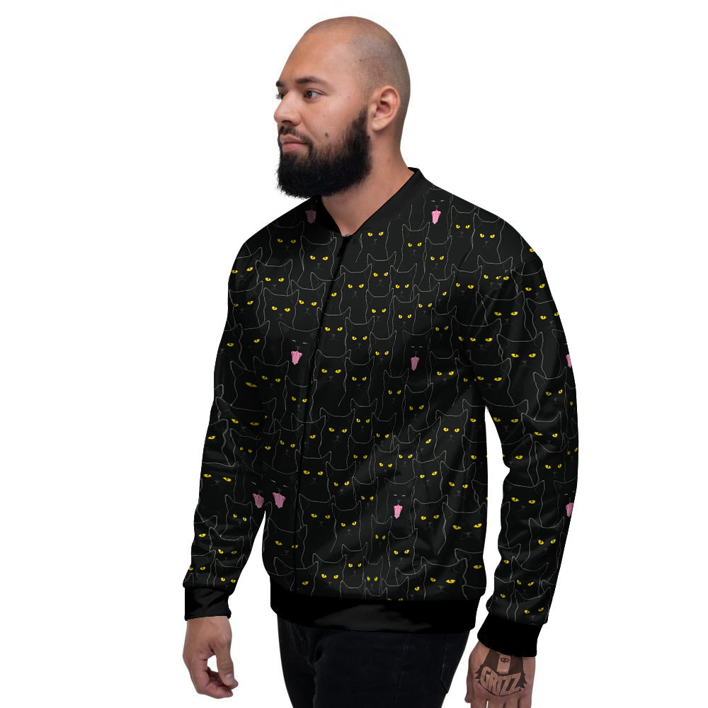 Black Cats Eyes Yellow Print Pattern Men's Bomber Jacket-grizzshop