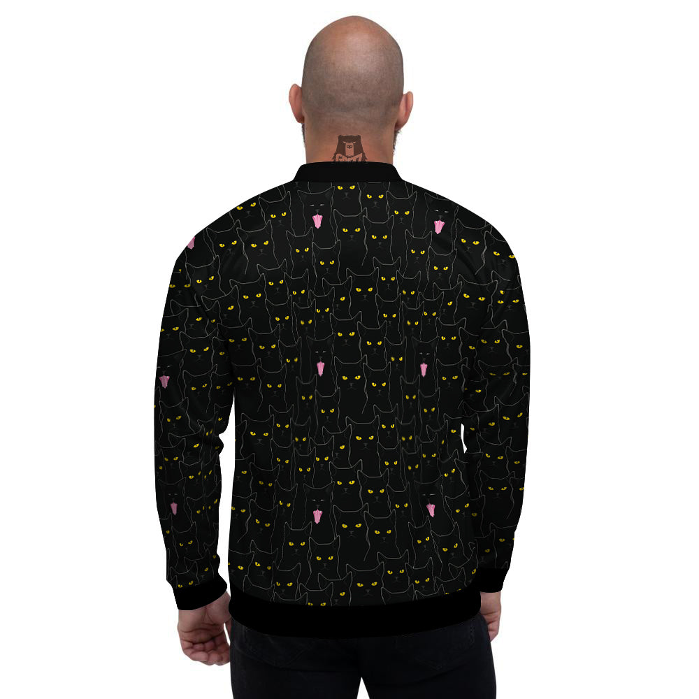 Black Cats Eyes Yellow Print Pattern Men's Bomber Jacket-grizzshop