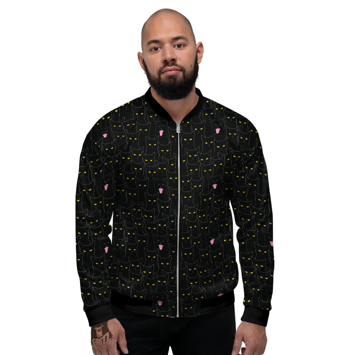 Black Cats Eyes Yellow Print Pattern Men's Bomber Jacket-grizzshop