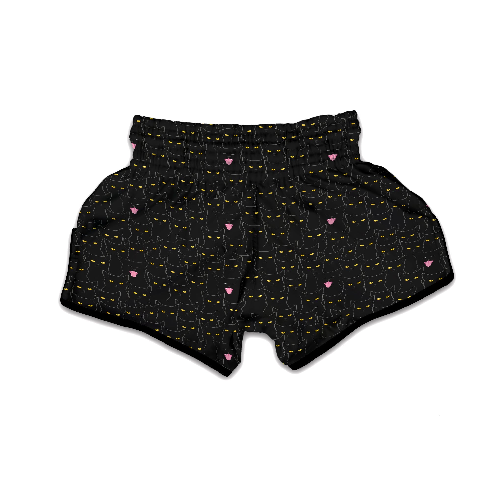 Black Cats Eyes Yellow Print Pattern Muay Thai Boxing Shorts-grizzshop