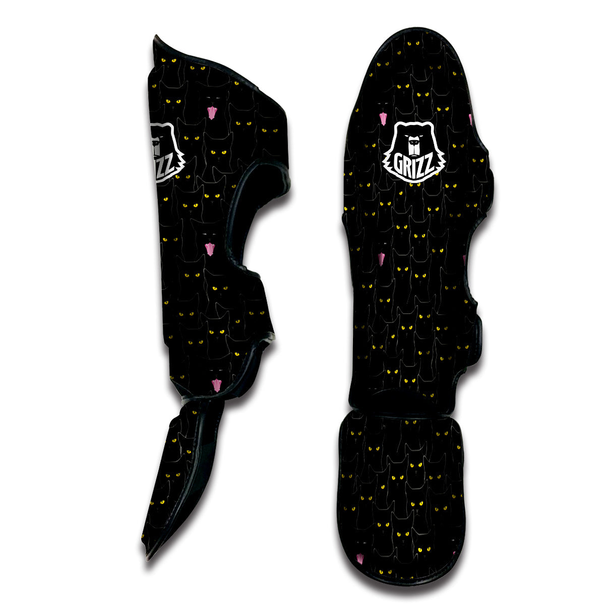 Black Cats Eyes Yellow Print Pattern Muay Thai Shin Guards-grizzshop