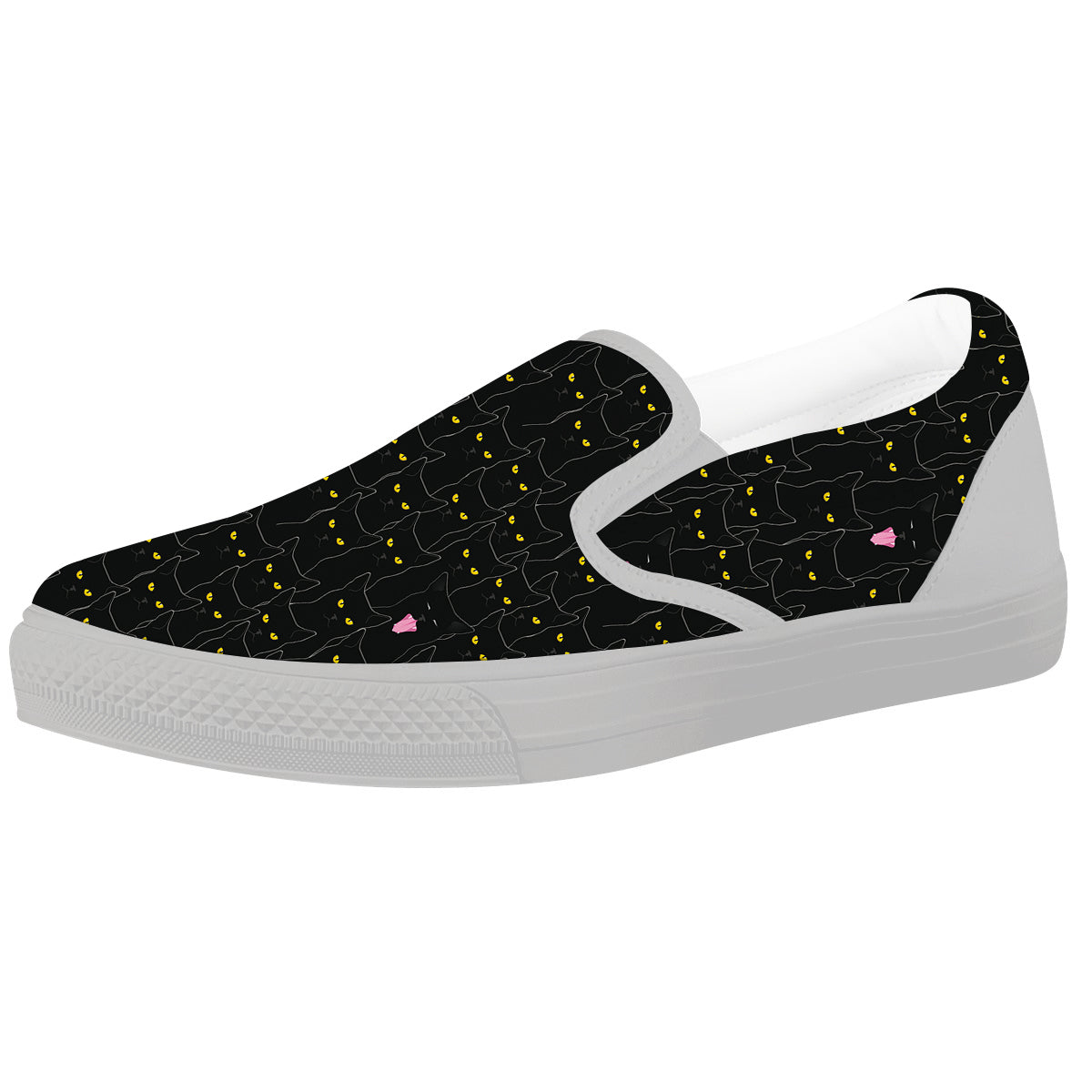 Black Cats Eyes Yellow Print Pattern White Slip On Shoes-grizzshop
