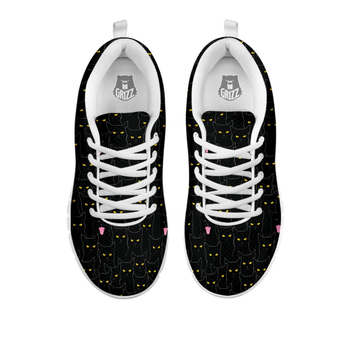 Black Cats Eyes Yellow Print Pattern White Sneaker-grizzshop