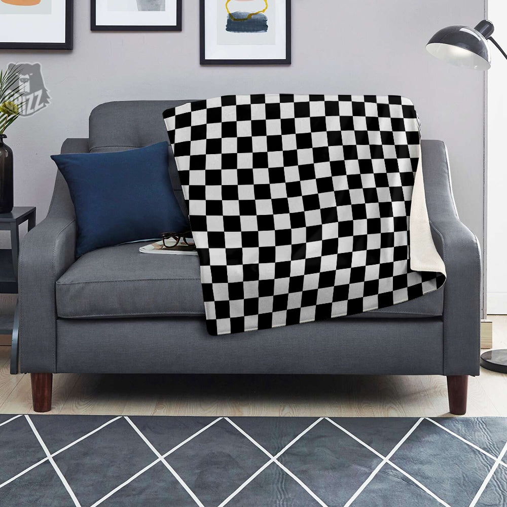 Black Checkered Flag Print Blanket-grizzshop