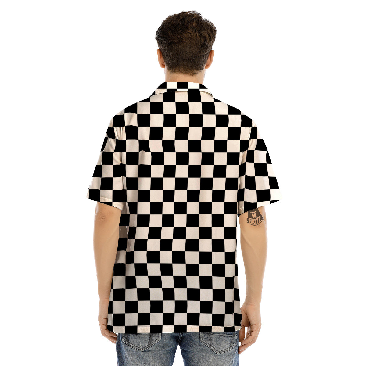Black Checkered Flag Print Men’s Hawaiian Shirt-grizzshop