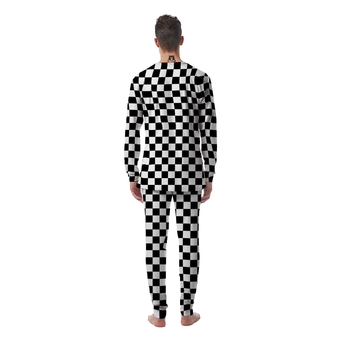 Black Checkered Flag Print Men's Pajamas-grizzshop