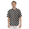 Black Checkered Flag Print Men's Short Sleeve Shirts-grizzshop