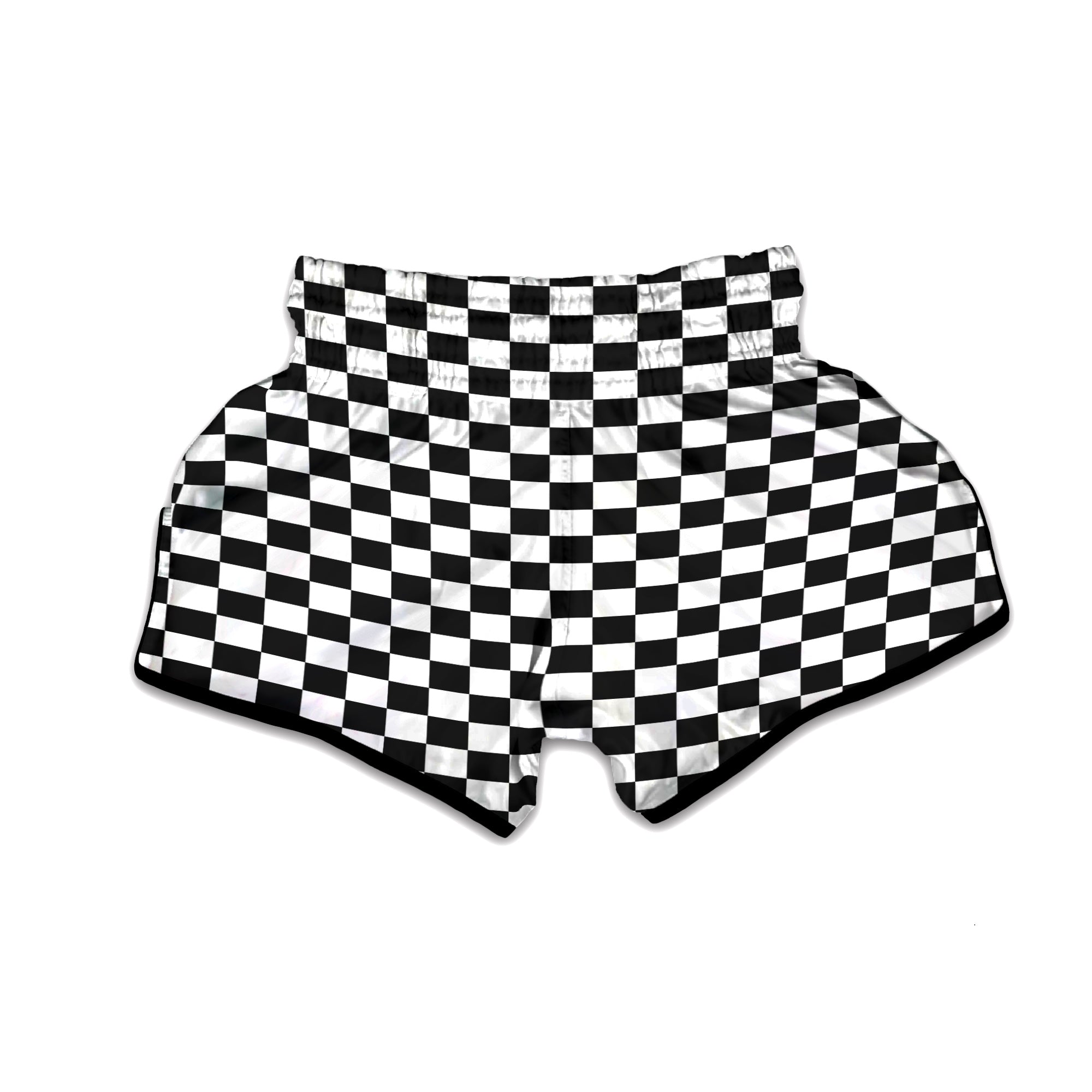 Black Checkered Flag Print Muay Thai Boxing Shorts-grizzshop