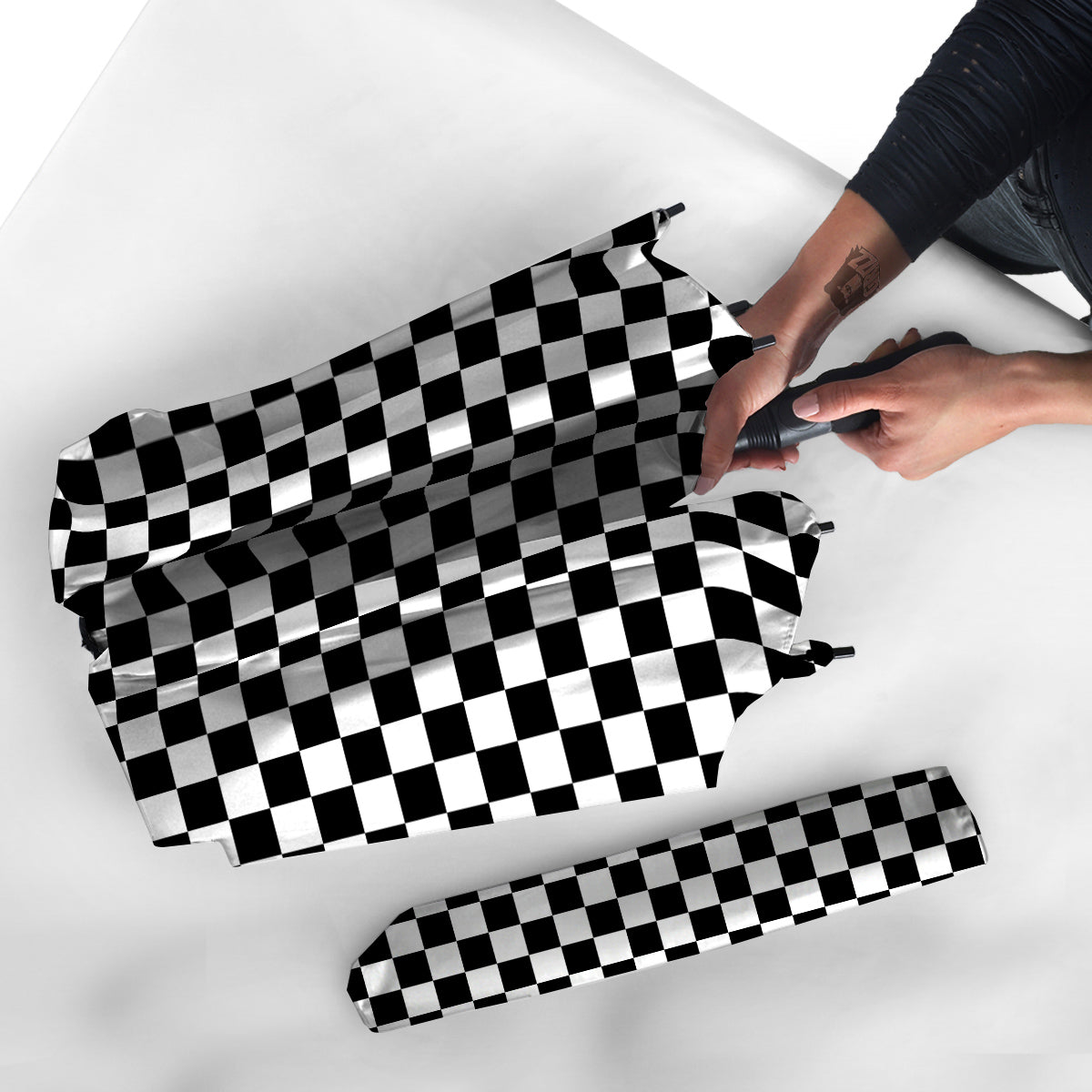 Black Checkered Flag Print Umbrella-grizzshop