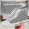 Black Checkered Flag Print White High Top Shoes-grizzshop