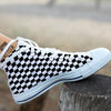 Black Checkered Flag Print White High Top Shoes-grizzshop