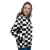 Black Checkered Flag Print Women's Hoodie-grizzshop