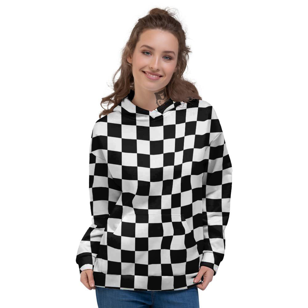 Black Checkered Flag Print Women's Hoodie-grizzshop