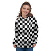 Black Checkered Flag Print Women's Hoodie-grizzshop