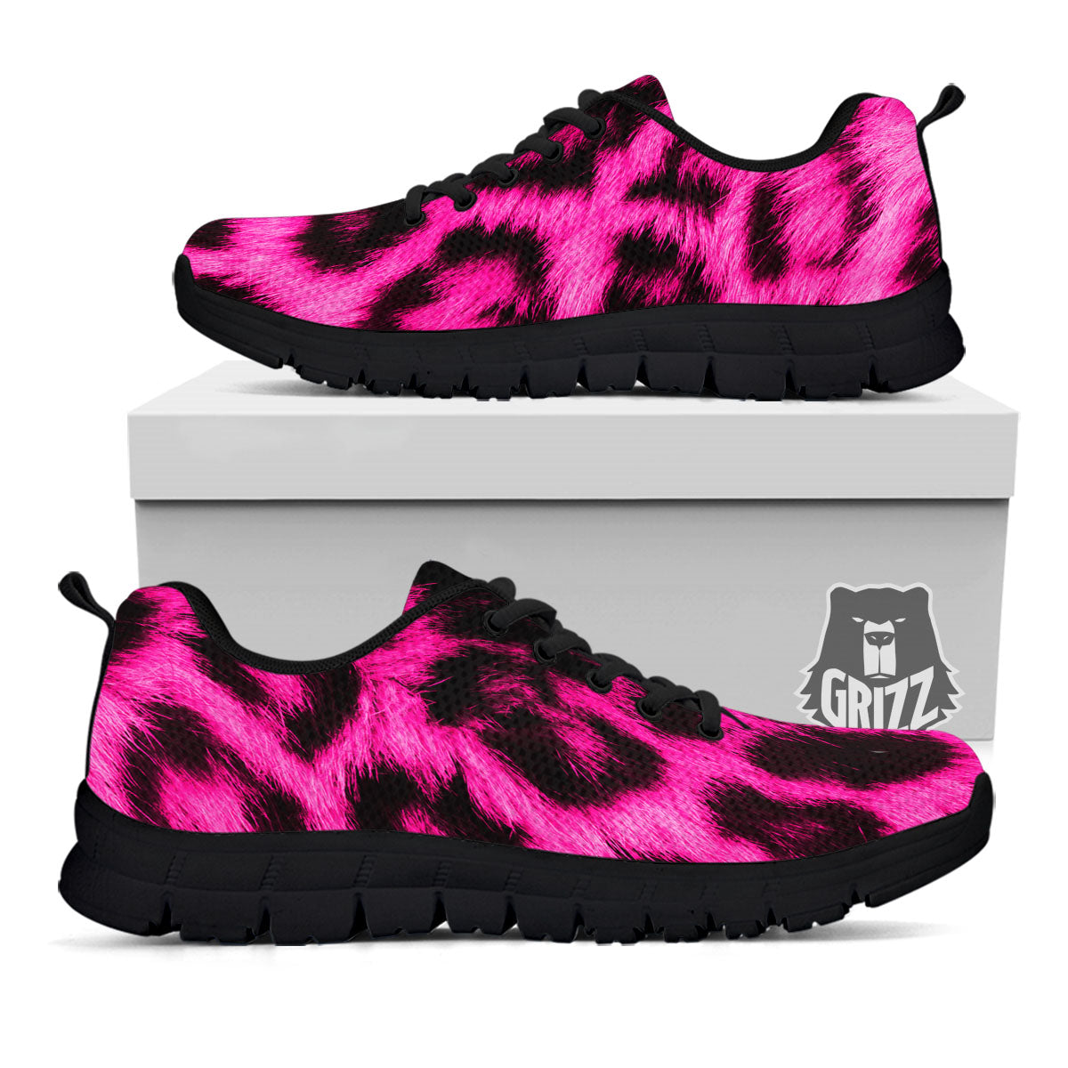 Black Cheetah And Hot Pink Print Black Sneaker-grizzshop