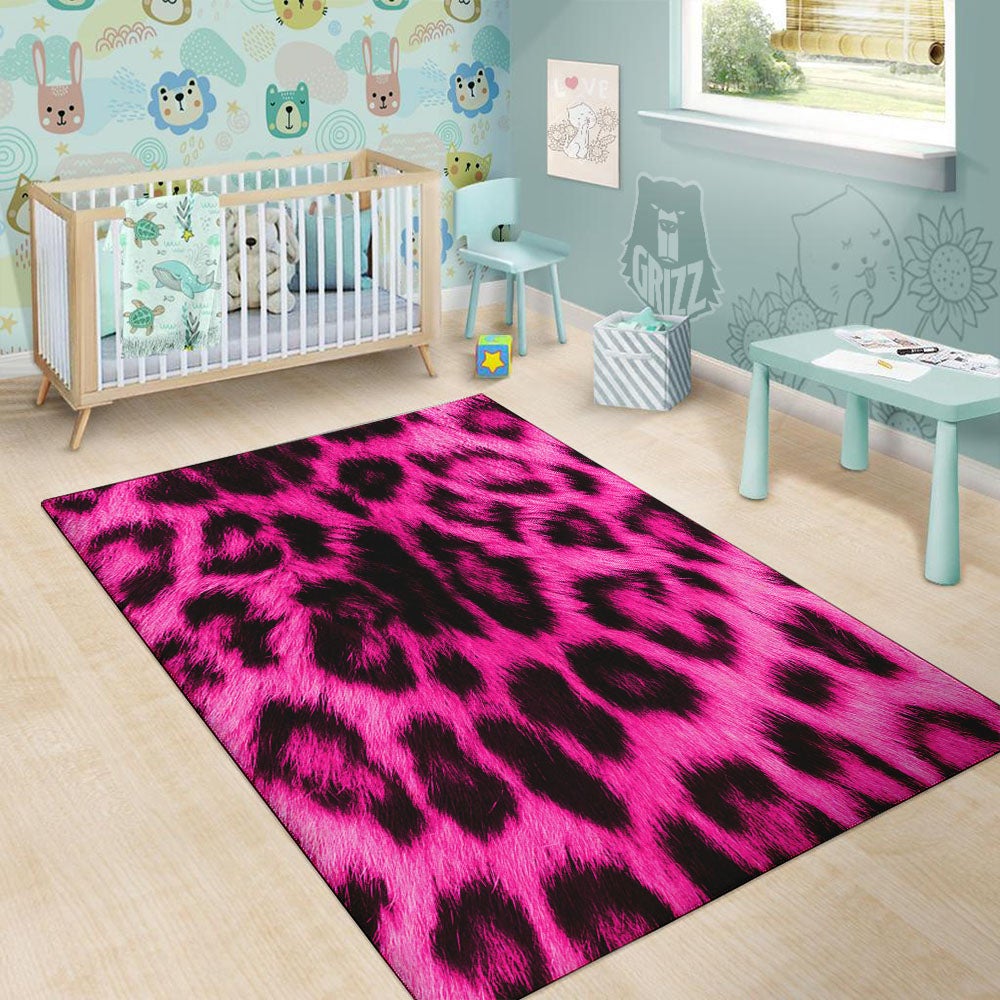 Black Cheetah And Hot Pink Print Floor Mat-grizzshop