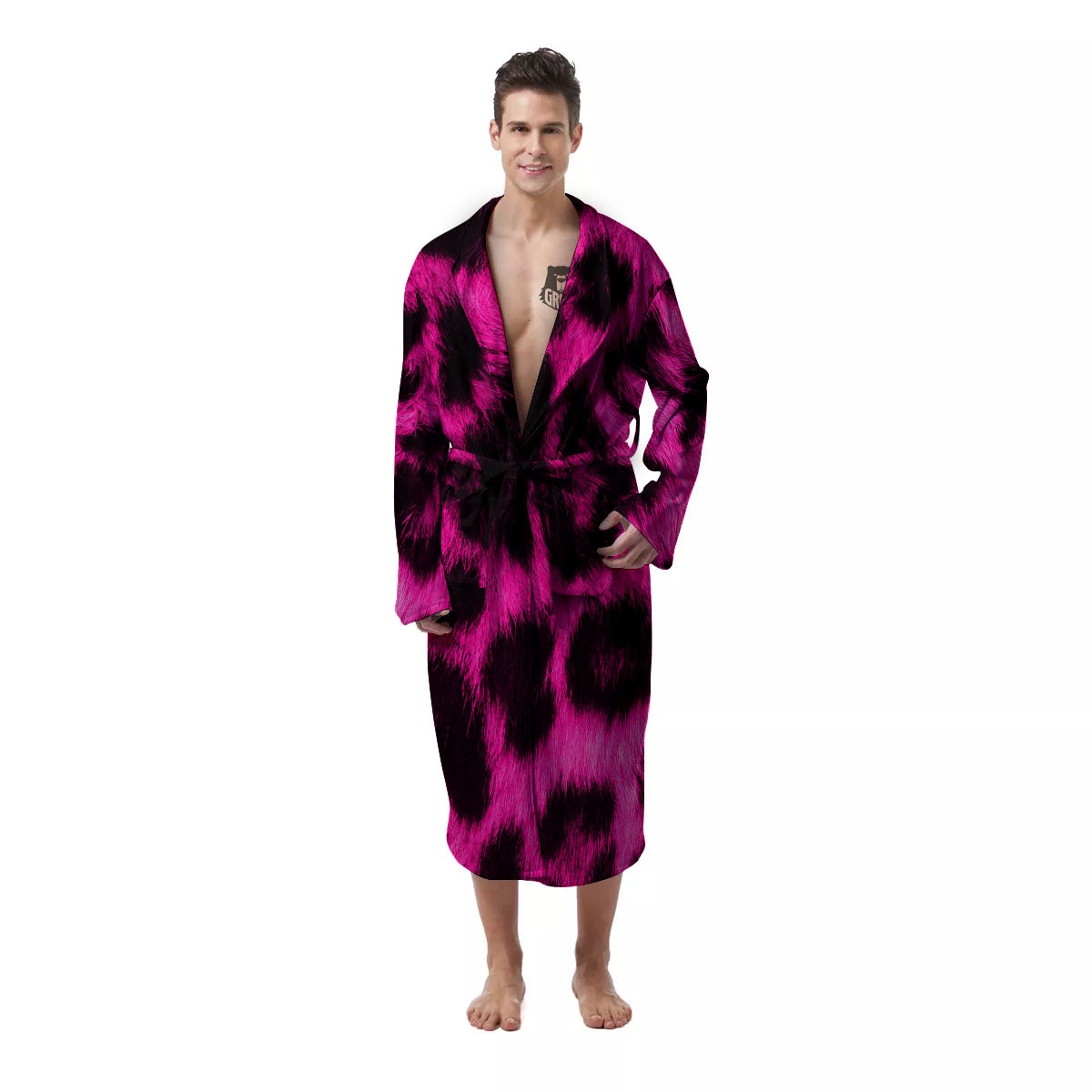 Black Cheetah And Hot Pink Print Men's Robe-grizzshop