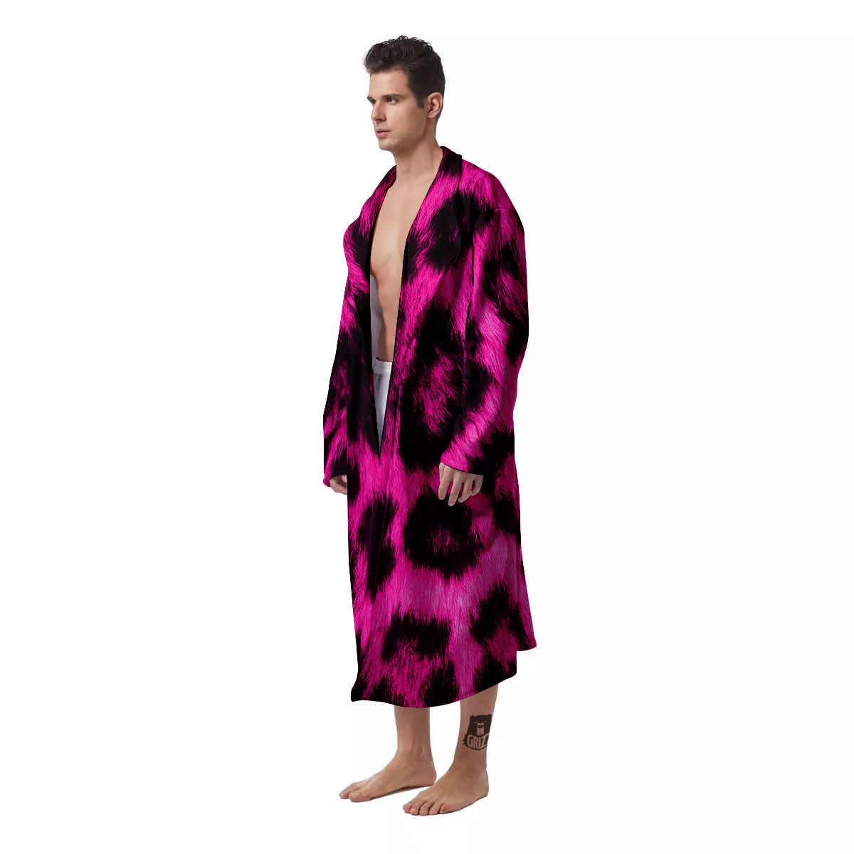 Black Cheetah And Hot Pink Print Men's Robe-grizzshop