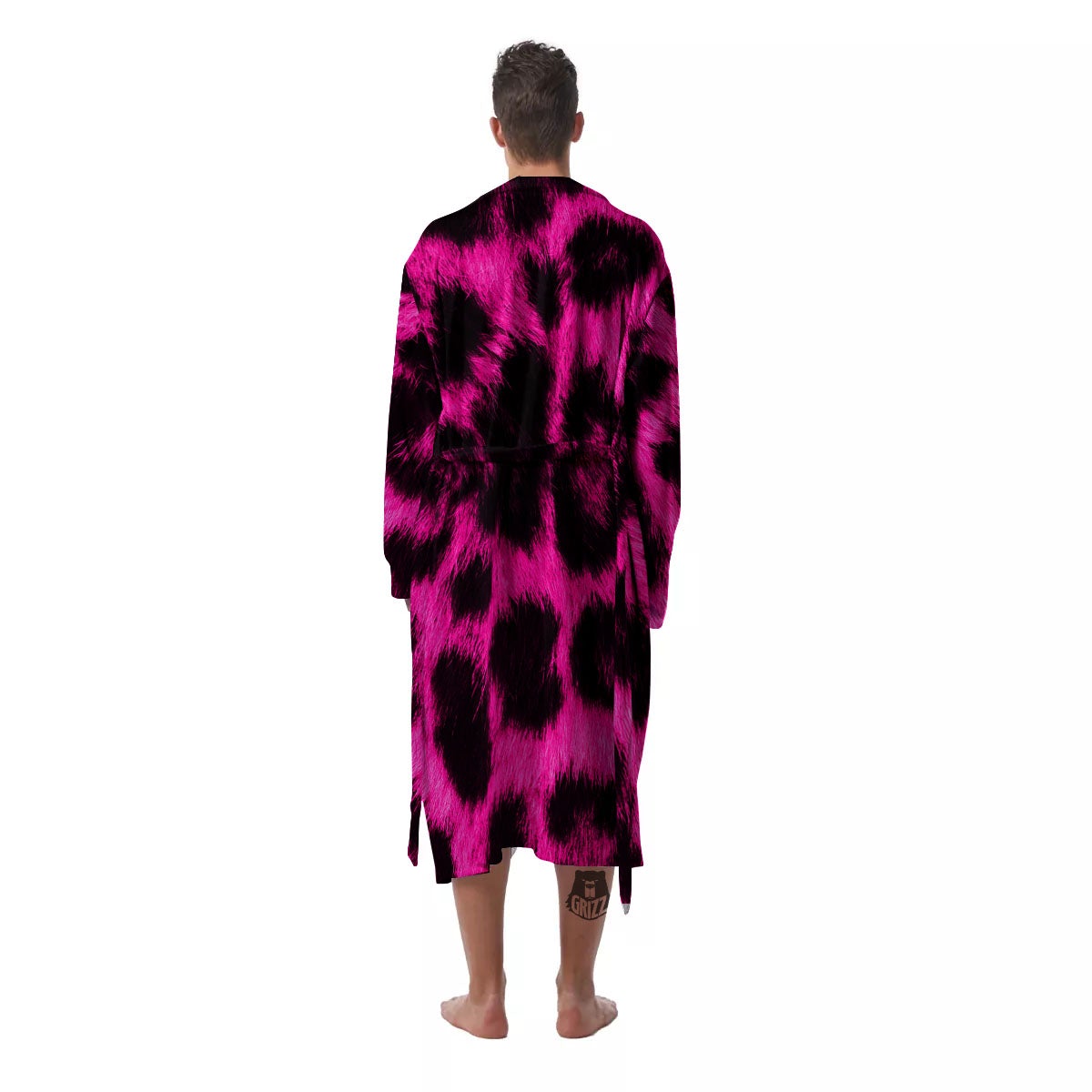 Black Cheetah And Hot Pink Print Men's Robe-grizzshop