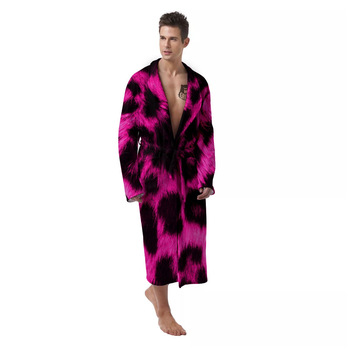 Black Cheetah And Hot Pink Print Men's Robe-grizzshop