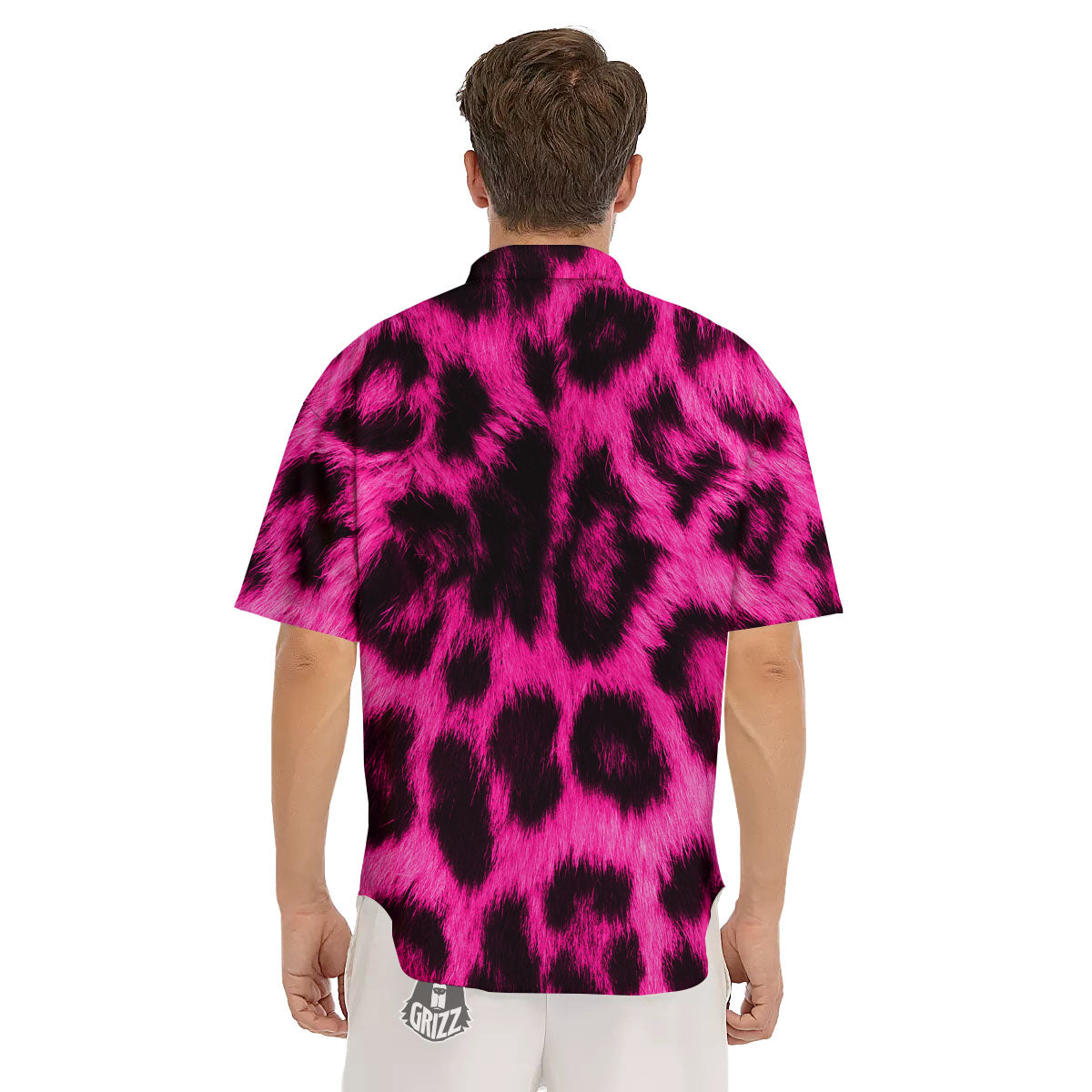 Black Cheetah And Hot Pink Print Men's Short Sleeve Shirts-grizzshop