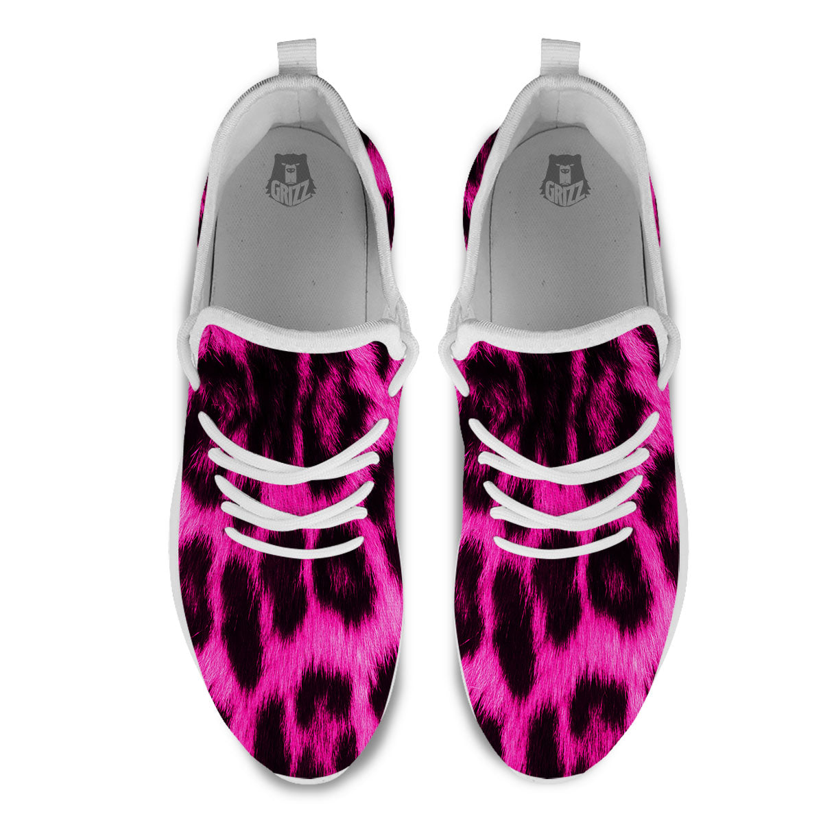 Black Cheetah And Hot Pink Print White Athletic Shoes-grizzshop