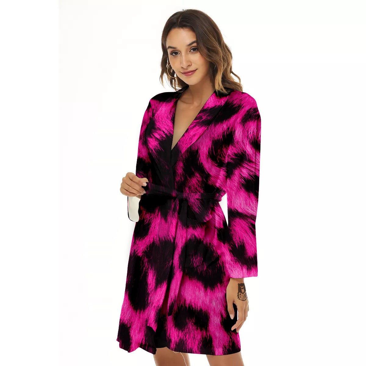 Black Cheetah And Hot Pink Print Women's Robe-grizzshop