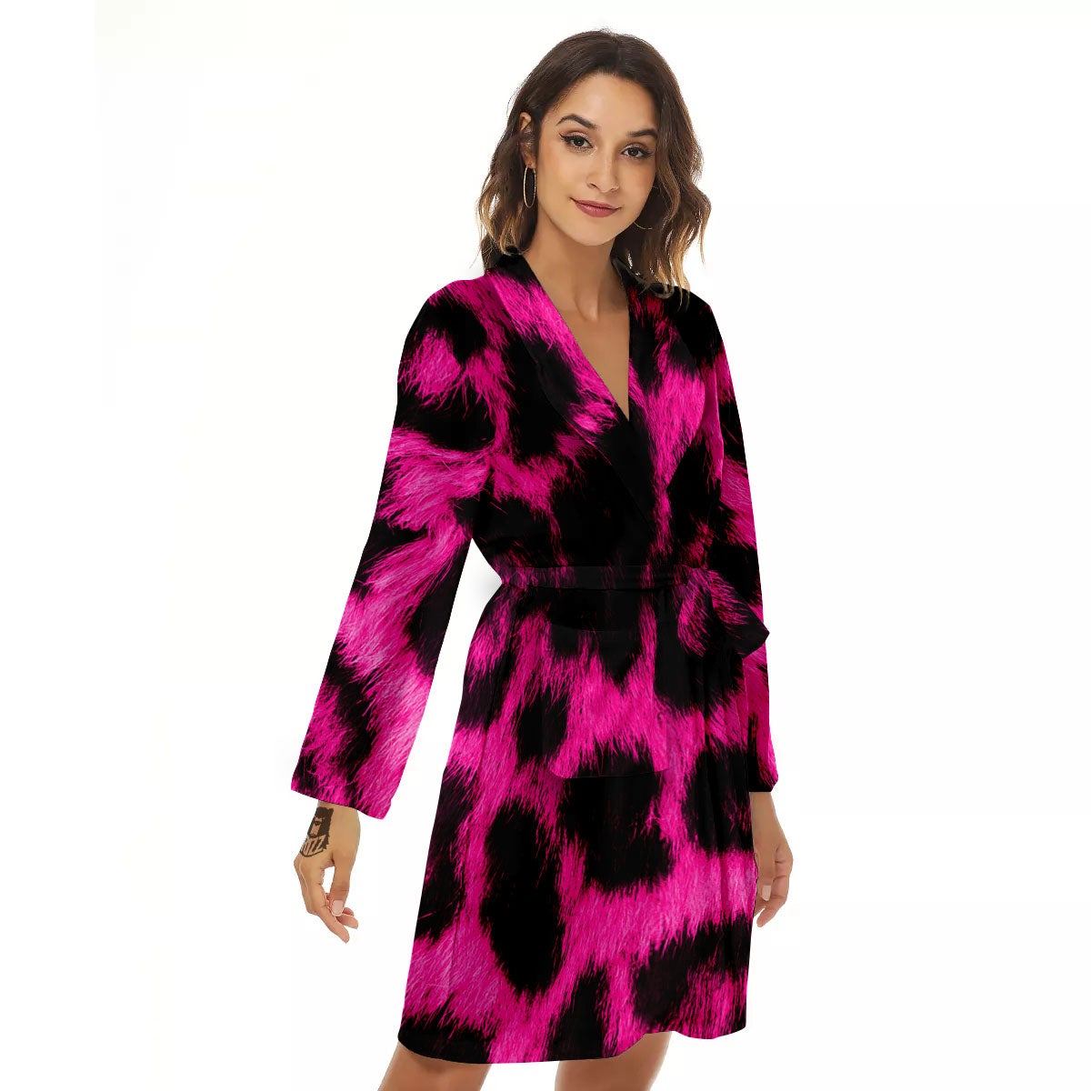 Black Cheetah And Hot Pink Print Women's Robe-grizzshop