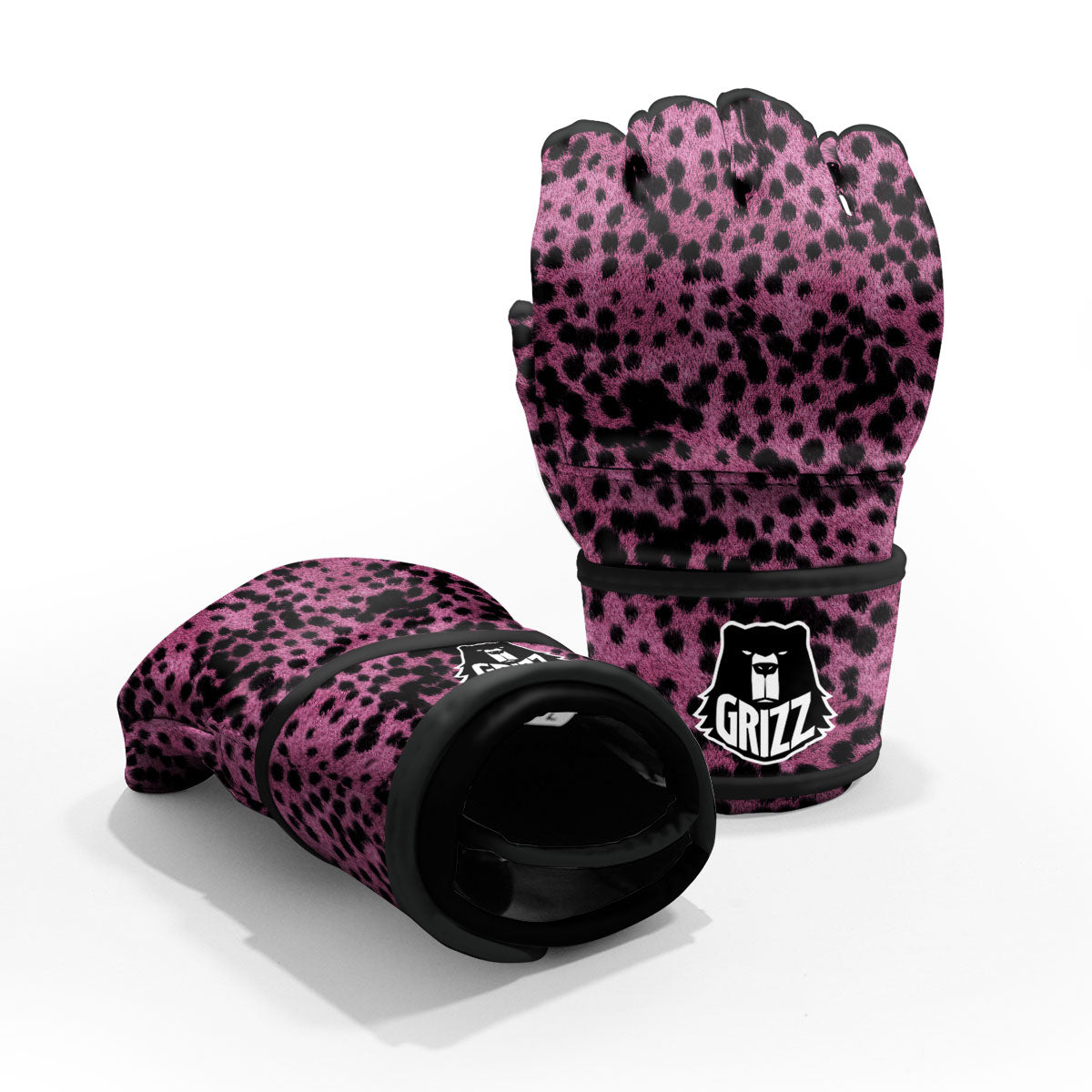 Black Cheetah And Hot Purple Print MMA Gloves-grizzshop