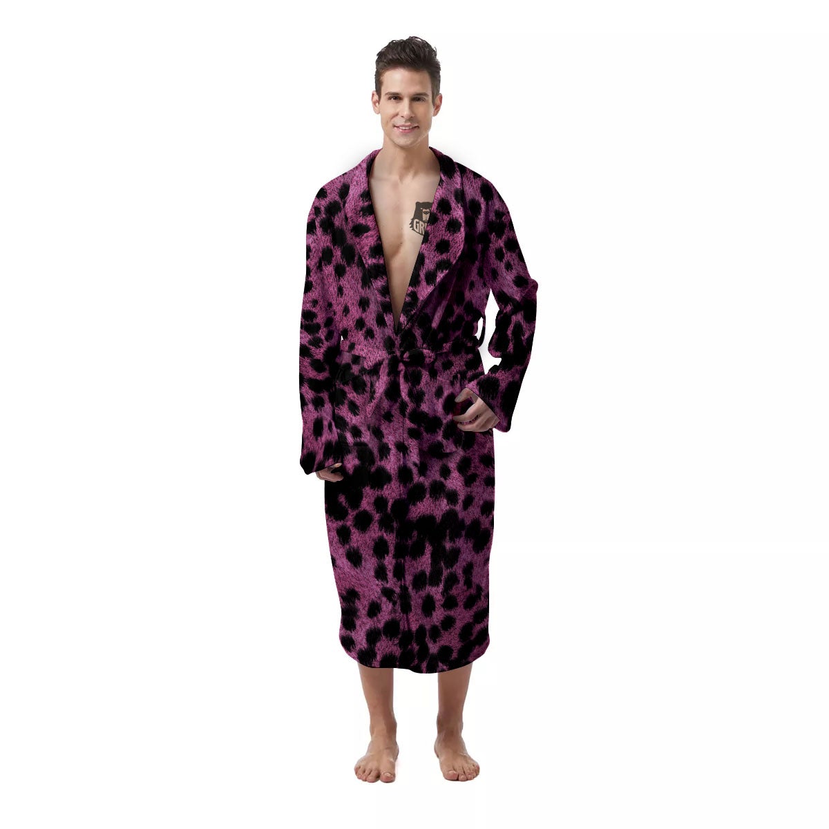 Black Cheetah And Hot Purple Print Men's Robe-grizzshop