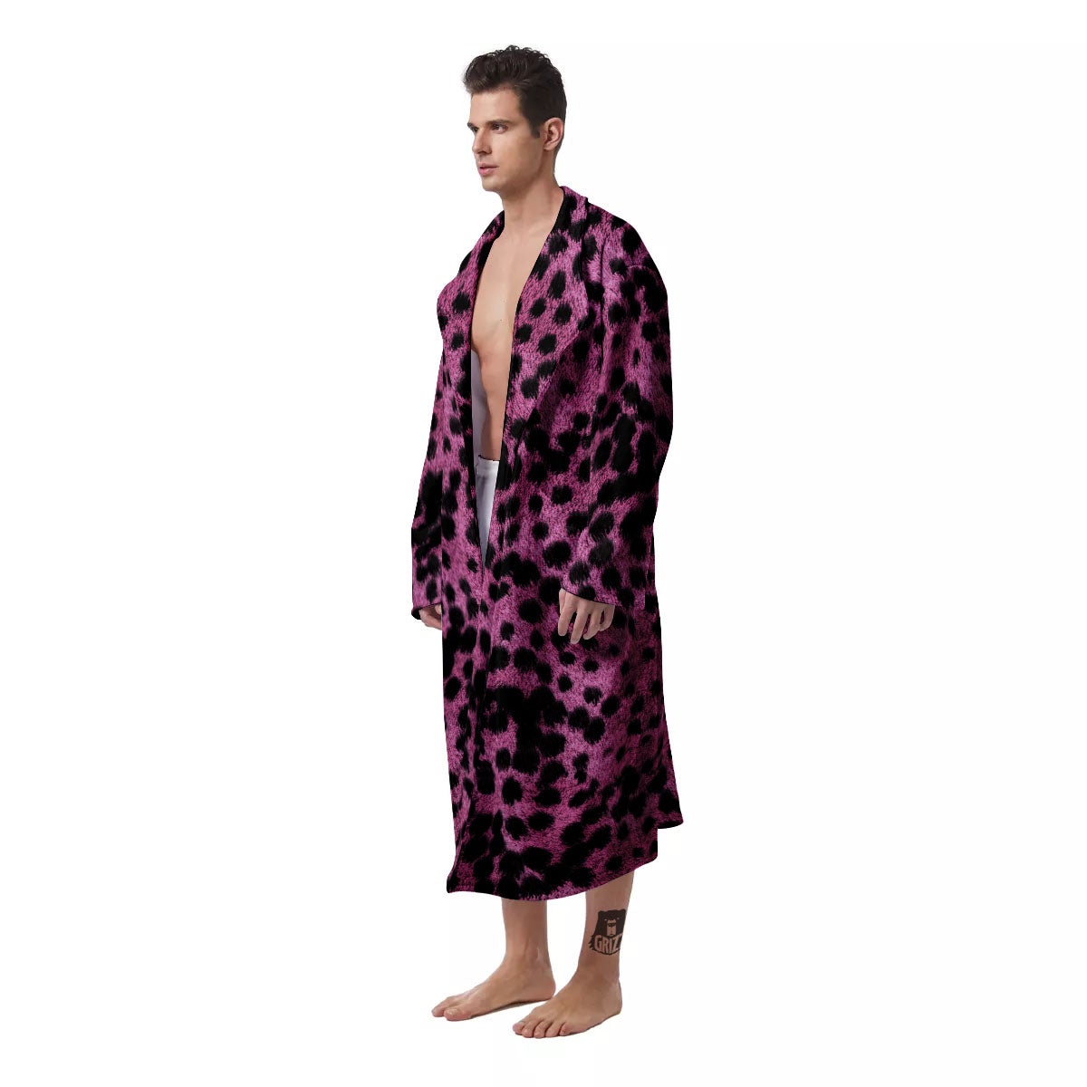 Black Cheetah And Hot Purple Print Men's Robe-grizzshop